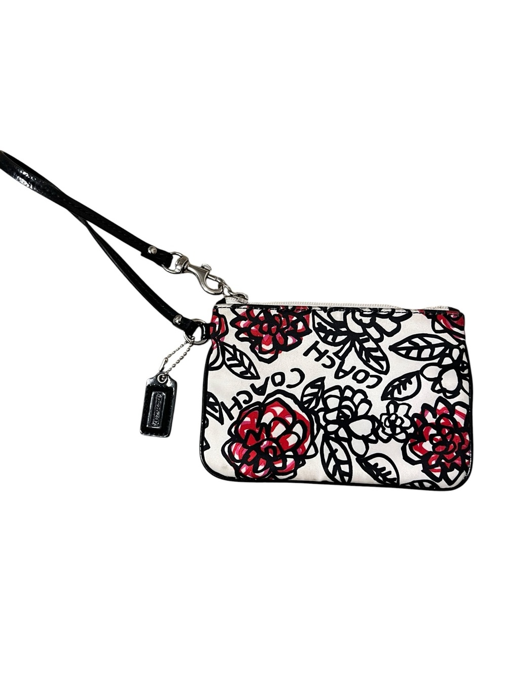 Coach Poppy Floral Print Wristlet - White with Red & Black